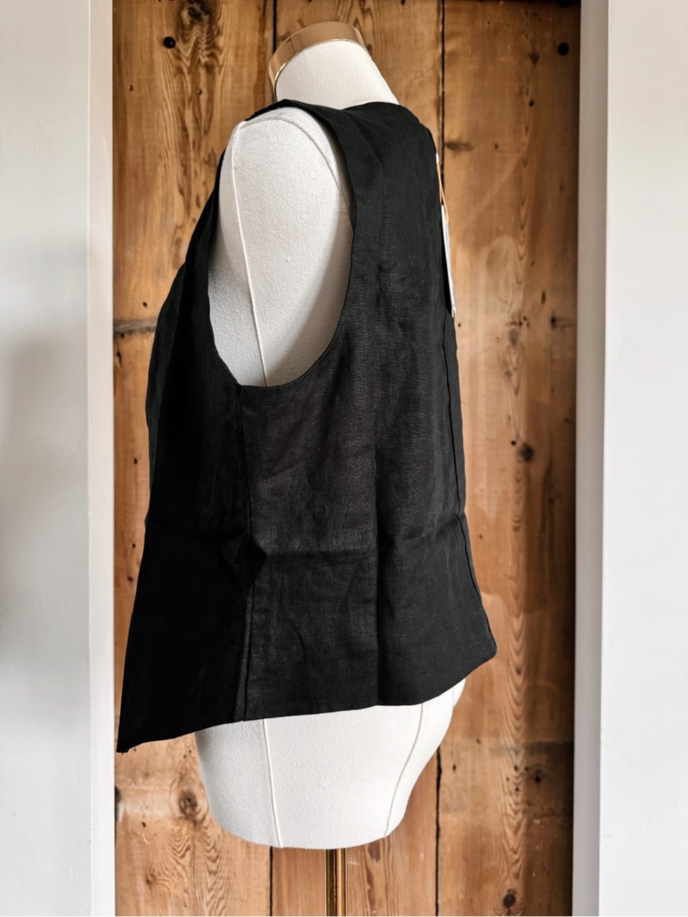 Sz L Quince Black 100% European Linen Relaxed Fit Button Up Vest NWT - Picture 2 of 9